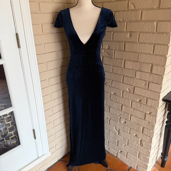 Lulus Feeling Flawless Navy Blue Velvet V-Neck Maxi Dress Formal Cocktail XS - Picture 3 of 11